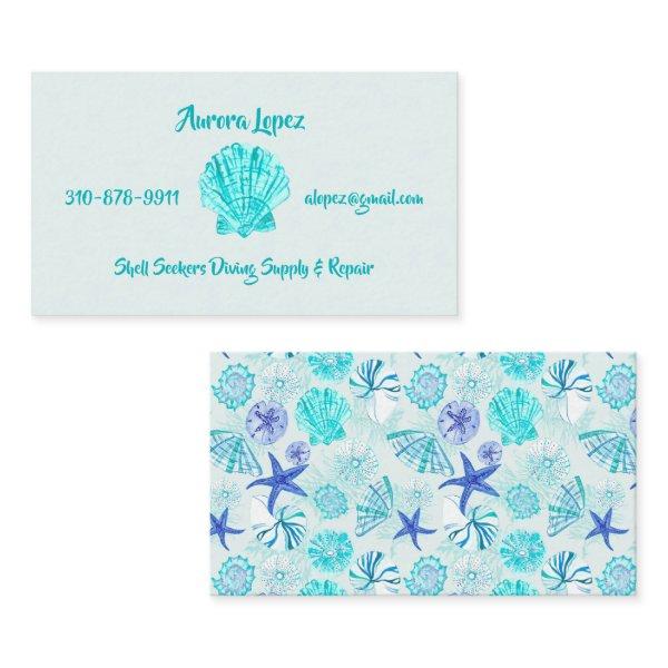 Aqua-blue-teal watercolor seashell-w/custom name