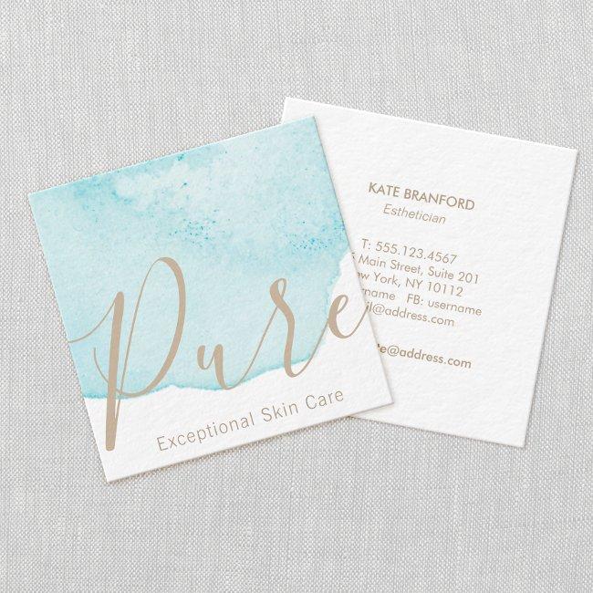Aqua Blue Watercolor Flower Petal Skin Care Spa Square