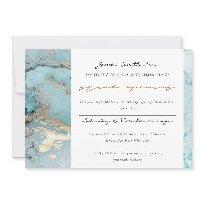 AQUA DUSKY BLUE GOLD AGATE GRAND OPENING INVITE