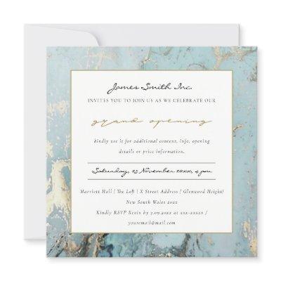 AQUA DUSKY BLUE GOLD AGATE  GRAND OPENING INVITE
