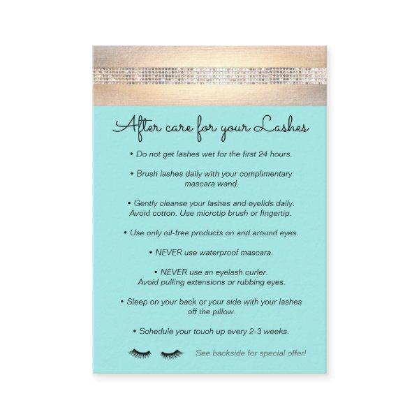 Aqua Eyelash Extensions Aftercare Instructions Referral Card