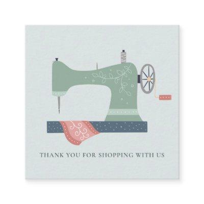 AQUA GREEN PEACH SEWING MACHINE THANK YOU SHOPPING SQUARE