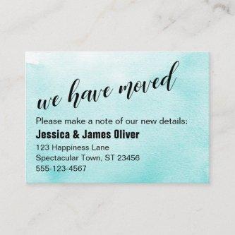 Aqua Ombre Watercolor We Have Moved Handout Card