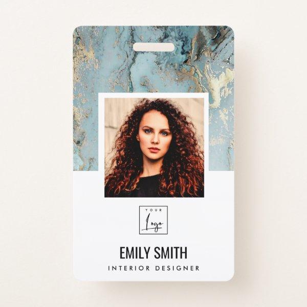 AQUA TEAL AGATE EMPLOYEE PHOTO BAR CODE NAME BADGE
