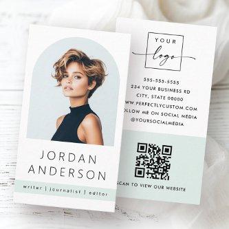 Arch photo minimal pale dusty sea green QR logo