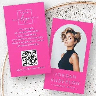 Arch photo modern minimalist QR code logo hot pink