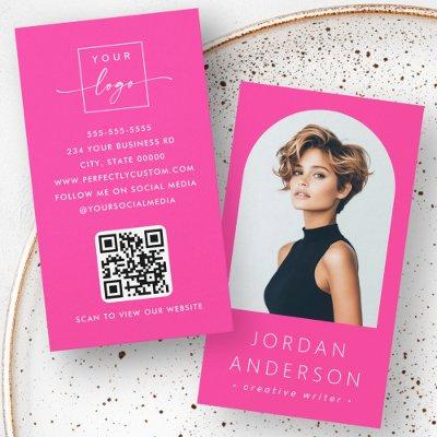 Arch photo modern minimalist QR code logo hot pink