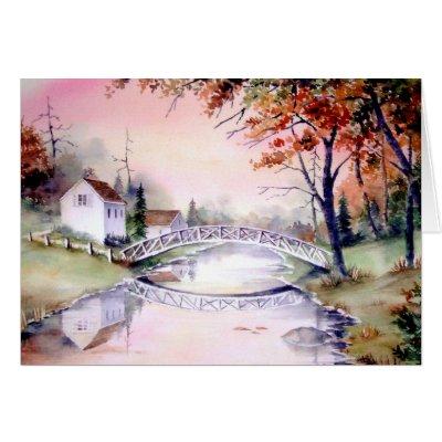 Arched Bridge New England Watercolor Painting
