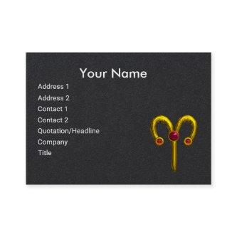 ARIES ,GOLD ZODIAC SIGN,Red Ruby Gem Black Paper