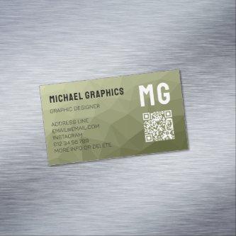Army green geometric mesh pattern QR code   Magnet
