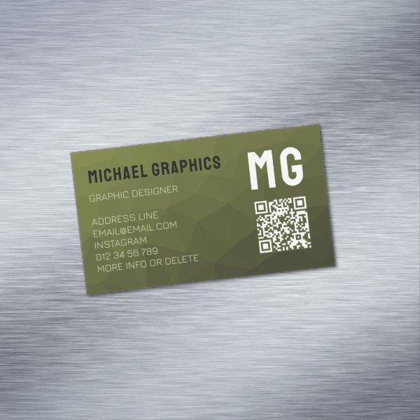 Army green geometric mesh pattern QR code   Magnet