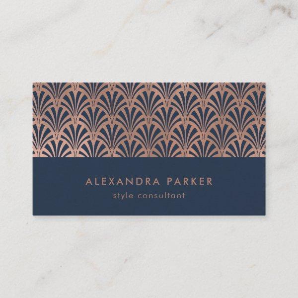 Art Deco Pattern | Faux Rose Gold on Midnight Blue