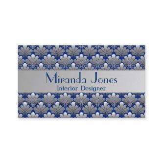 Art Deco Shell Pattern, Silver and Cobalt Blue  Bu