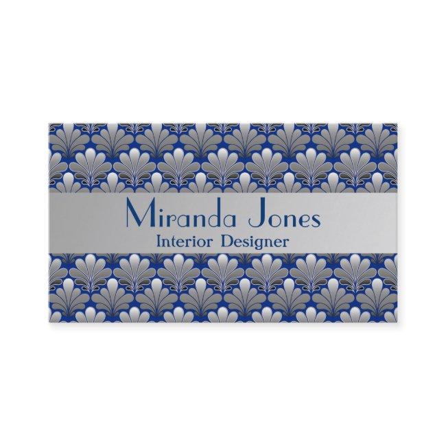 Art Deco Shell Pattern, Silver and Cobalt Blue Bu