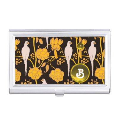 ART DECO YELLOW FLOWERS,WHITE PARROTS ON BLACK  HOLDER