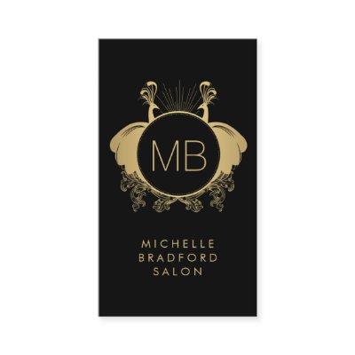 Art Nouveau Peacocks Monogram Logo Gold/Black