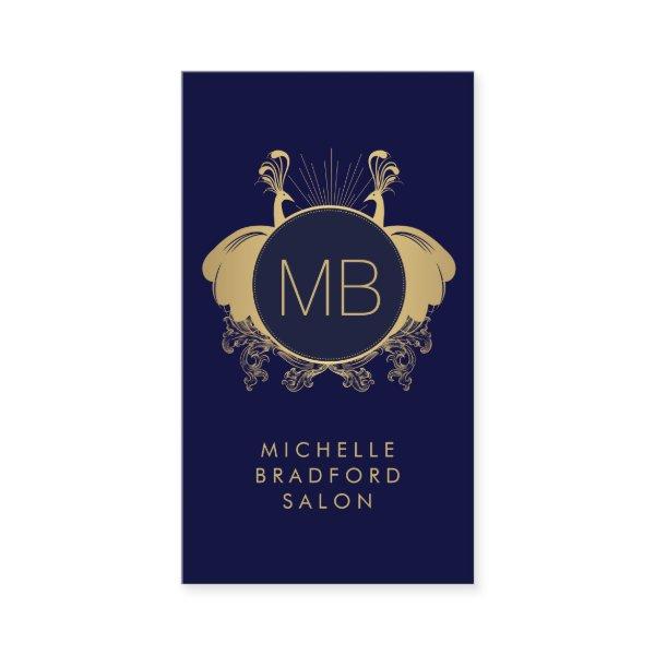 Art Nouveau Peacocks Monogram Logo Gold/Navy