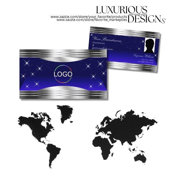 Artful Night Sky Blue Silver Border Logo and Photo