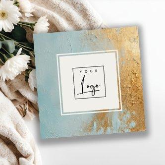 Artistic Aqua Blue Gold Oil Paint Texture Logo Square