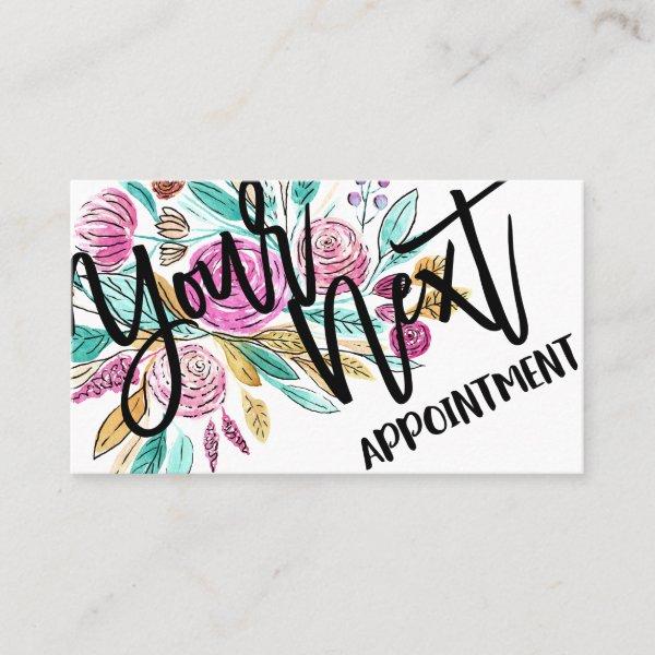 Artsy Elegant Pink Teal Floral Watercolor Appointment Card