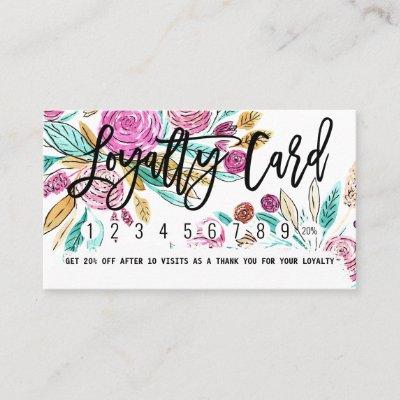 Artsy Elegant Pink Teal Floral Watercolor Loyalty Card
