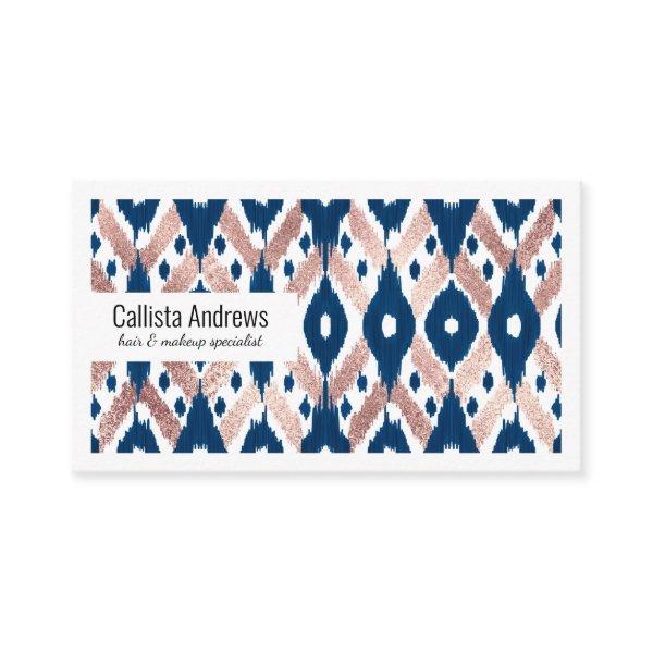 Artsy Modern Rose Gold Navy Blue Ikat Geo