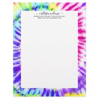 Artsy Neon Rainbow Tie Dye Watercolor Pattern Letterhead