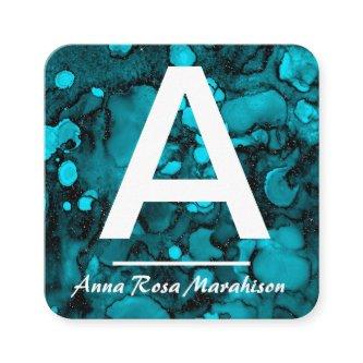 *~* Artsy Turquoise Trendy INITIAL QR LOGO PHOTO  Square