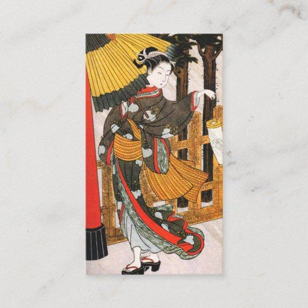 Asian Art Woman In Kimono With Umbrella