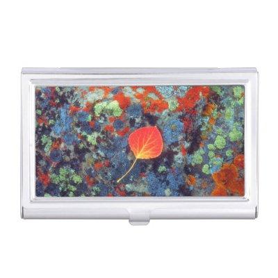 Aspen leaf on a lichen covered rock  case
