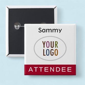 Attendee Name Badge with Logo Dark Red Square Button