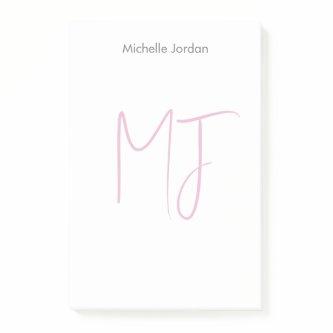 Attractive Monogram Pink White Modern Minimalist Post-it Notes