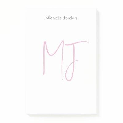 Attractive Monogram Pink White Modern Minimalist Post-it Notes