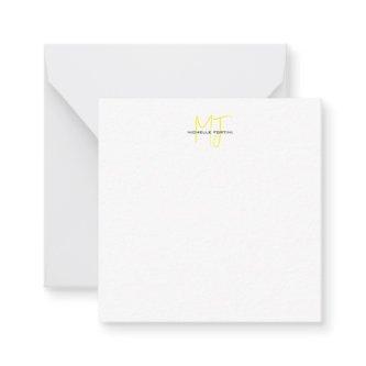 Attractive Monogram Yellow White Modern Minimalist Note Card