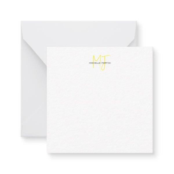 Attractive Monogram Yellow White Modern Minimalist Note Card