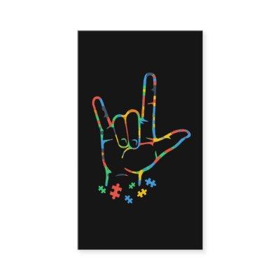 Autism Colorful Puzzle ASL Hand Sign Language