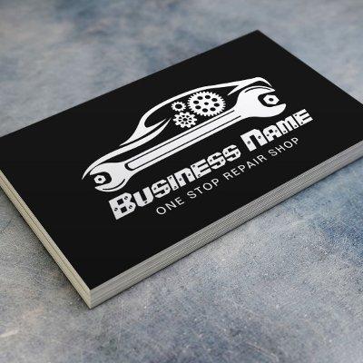Auto Repair Car & Wrench Black Automotive Mechanic