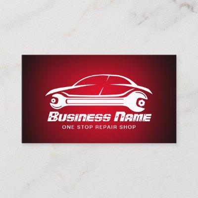 Auto Repair Car & Wrench Red Automotive Mechanic