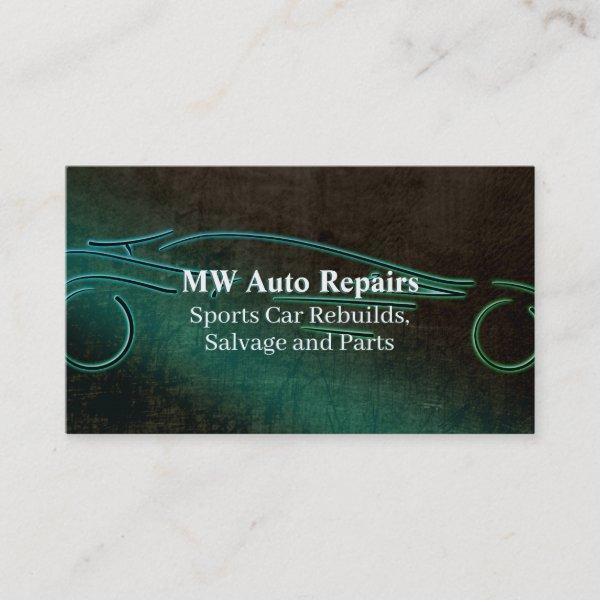 Auto repairs, teal leather-effect, sports car logo