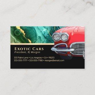 Auto Sales, Red Sports Car, Photo, Teal Abstract