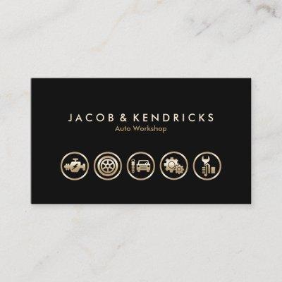 Auto Workshop Gold Icons BusinessCard