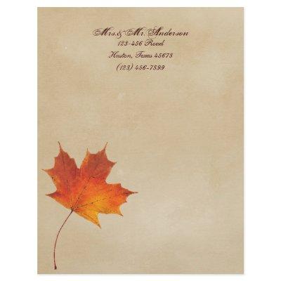 Autumn Orange Fall in Love Leaves Wedding Letterhead