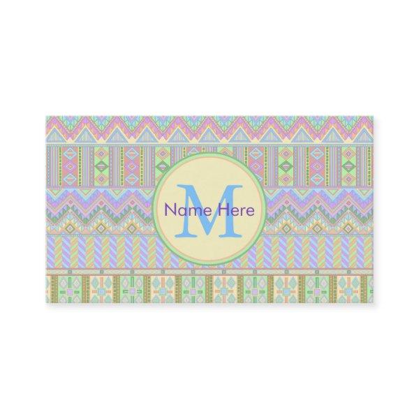 Aztec Boho Pastels Monogram Calling Card Zigzag