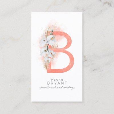 B Letter Monogram White Orchids and Pampas Grass