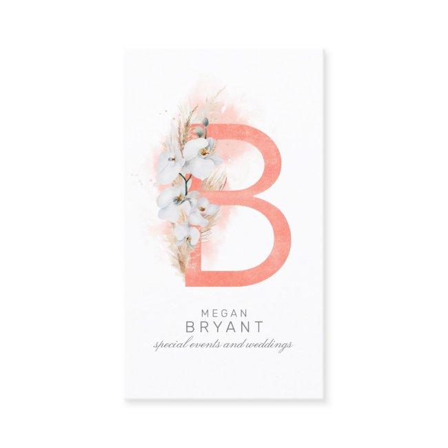 B Letter Monogram White Orchids and Pampas Grass