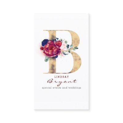 B Monogram Burgundy Gold and Navy Blue Floral