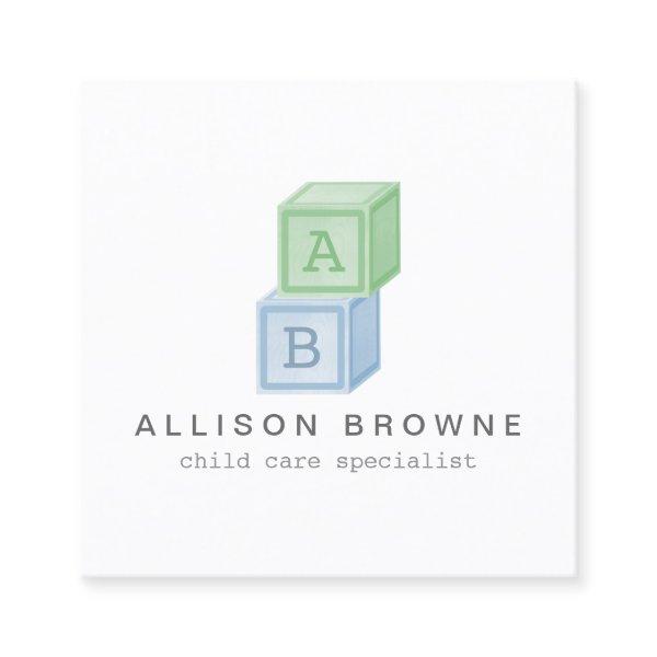 Baby Blocks Monogram Babysitter Green/Blue Square