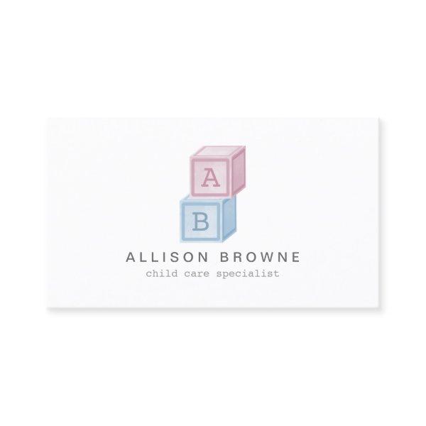 Baby Blocks Monogram Childcare, Babysitter Card