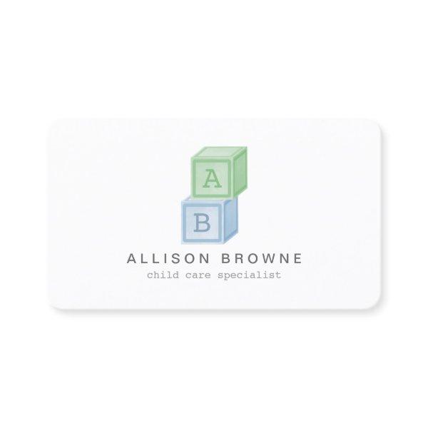Baby Blocks Monogram Childcare, Babysitter Card 3