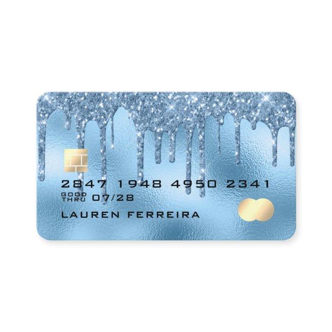 Baby Blue Glitter Drippings Girly Faux Debit Card